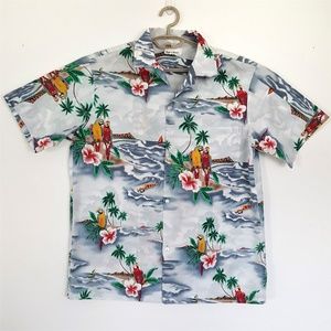 Hawaiian Shirt Parrots Palm Trees Ocean